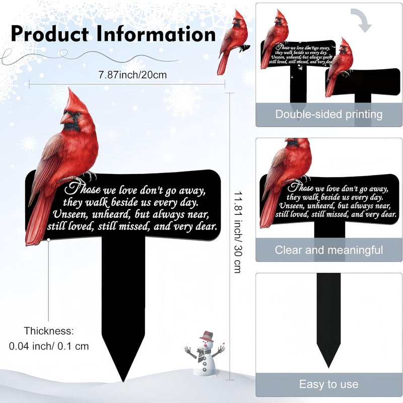 HPMAISON 11.8 inch Cardinals Memorial Grave Markers Metal Cemetery Decorations Loss of Dad Mom Spouse Lover Relatives Family Members Garden Stakes Gravesite Plaque Waterproof Outdoors Lawn Yard Signs - Image 3